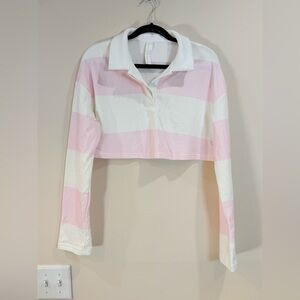 🔥NWOT Missguided  Women’s Cropped  Rugby Polo Pink & White Stripes Size M 🔥